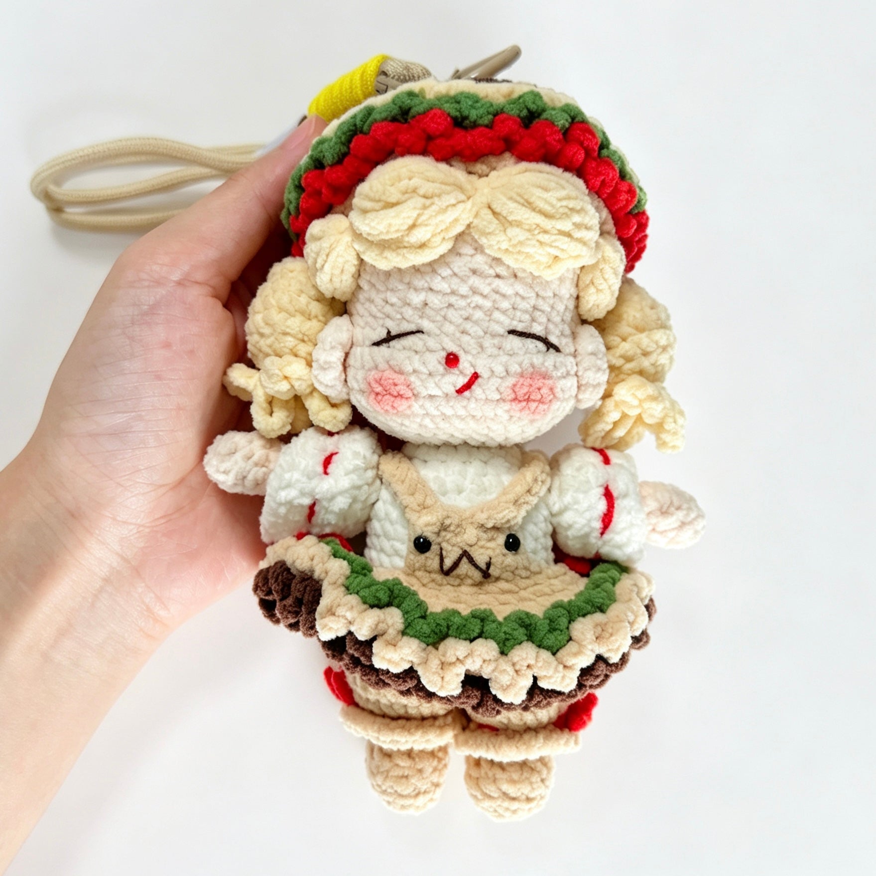 Burger Girl Amigurumi Charm — Handmade Crochet Keychain Doll