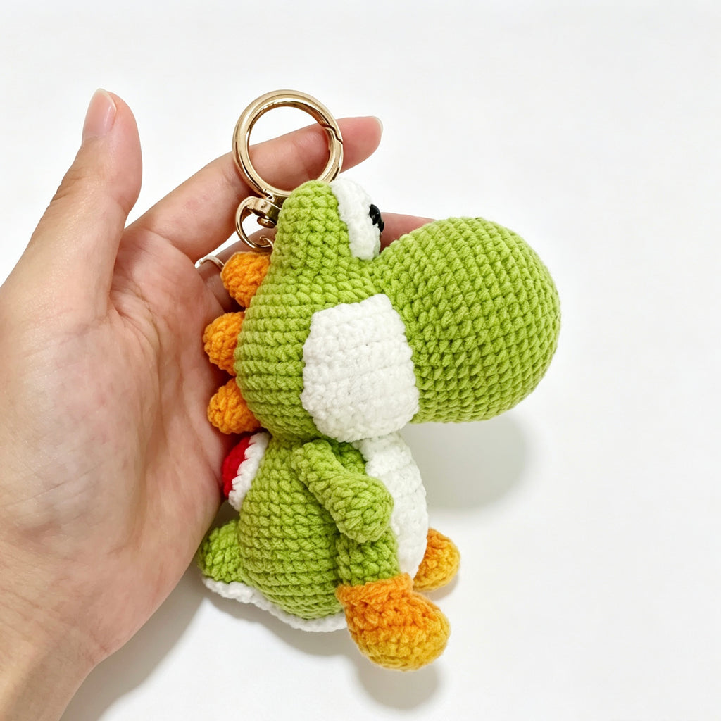 Handmade Crochet Green Dinosaur Doll Keychain | 10cm Plush Toy