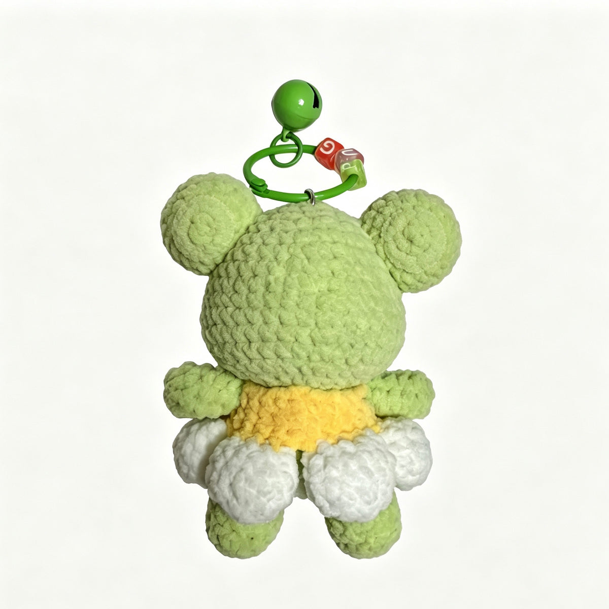 Cheerful Green Frog Charm — Chenille Amigurumi Keychain 🐸🔔