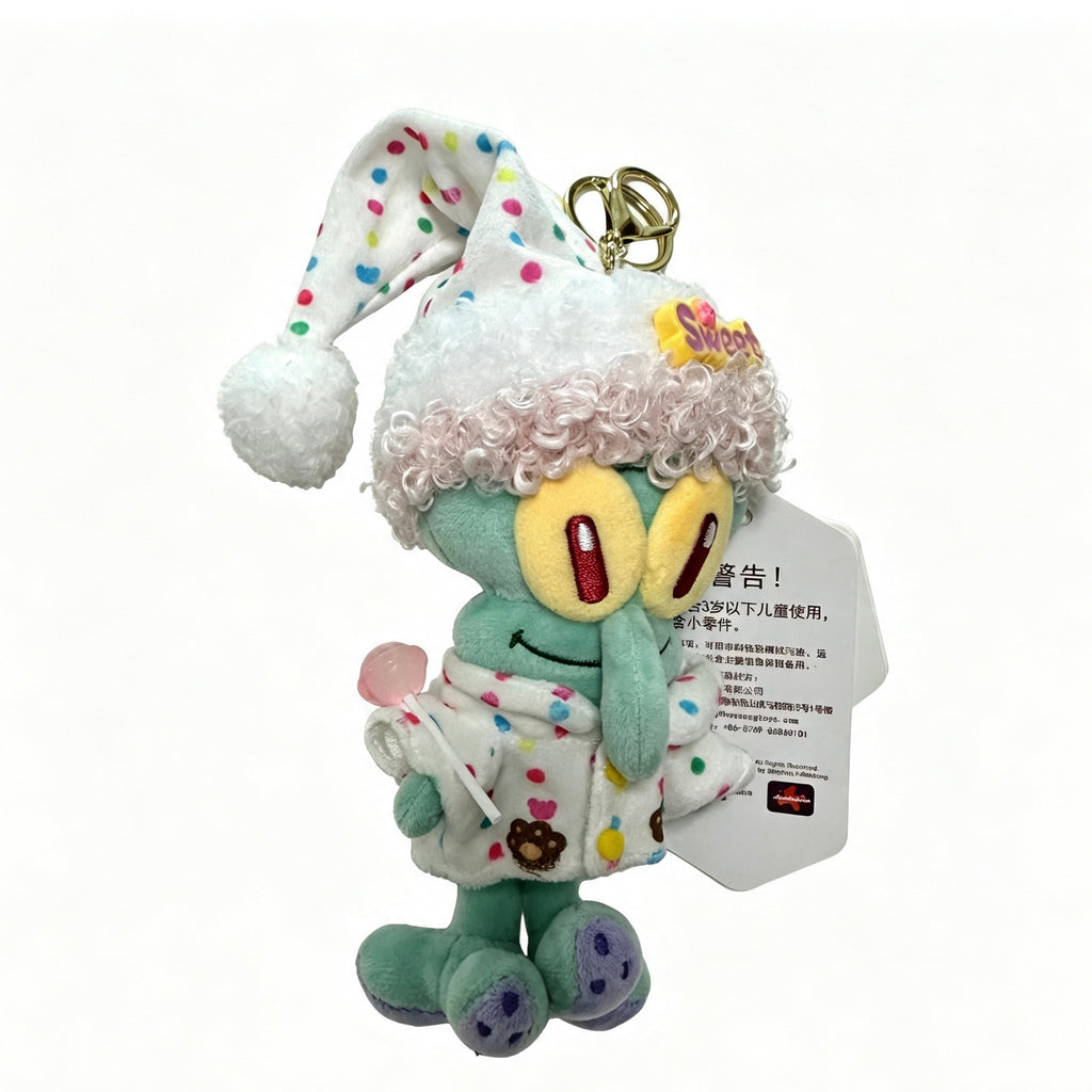 Sweet Pajama Squidward — Cozy Sleepy Plush Doll Keychain 🍭💤