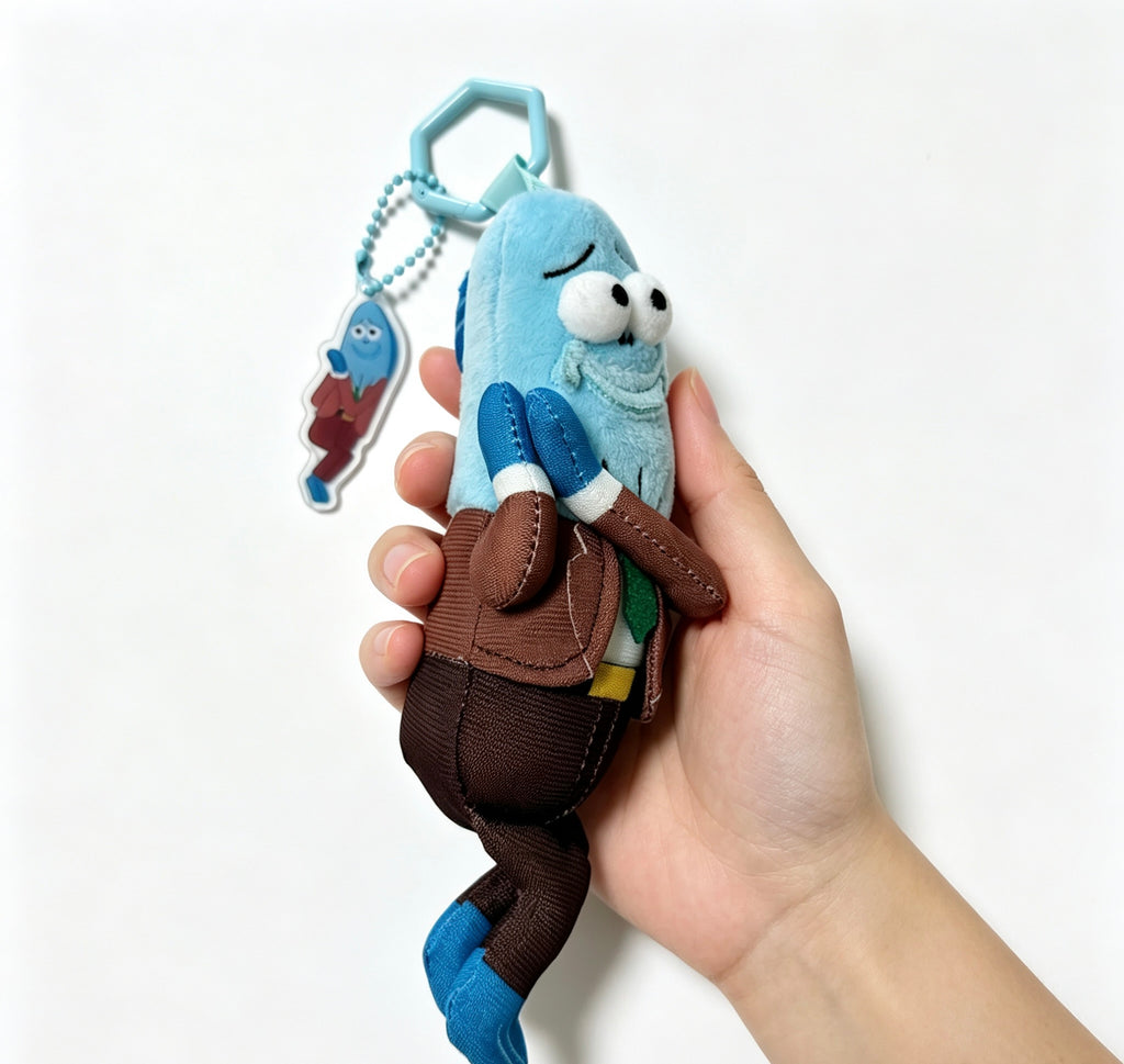 Polite Suited Blue Fish — Funny Meme Plush Doll Keychain 👔🐟