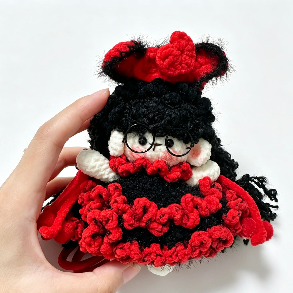 Devil Sheep Amigurumi Charm — Handmade Crochet Keychain Doll