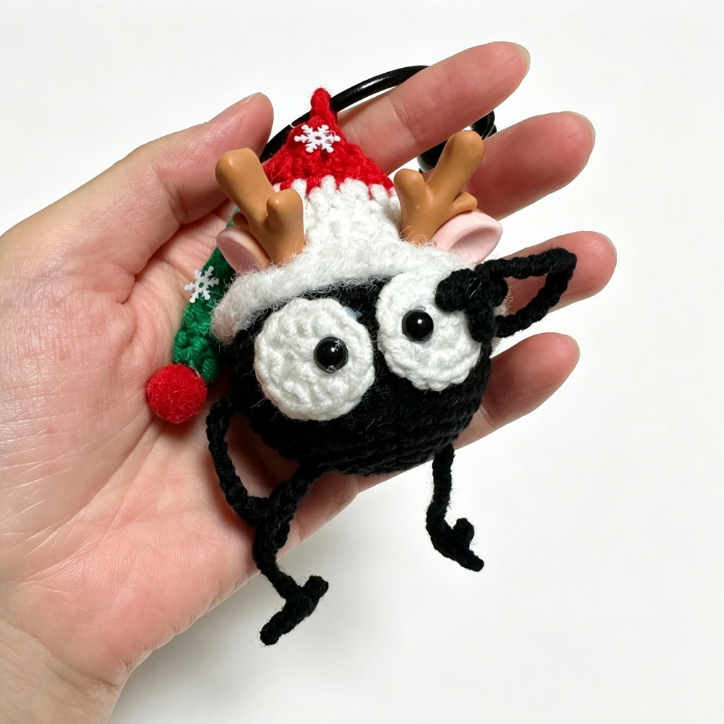 Christmas Reindeer Soot Sprite Charm — Holiday Bell Keychain 🖤🎄