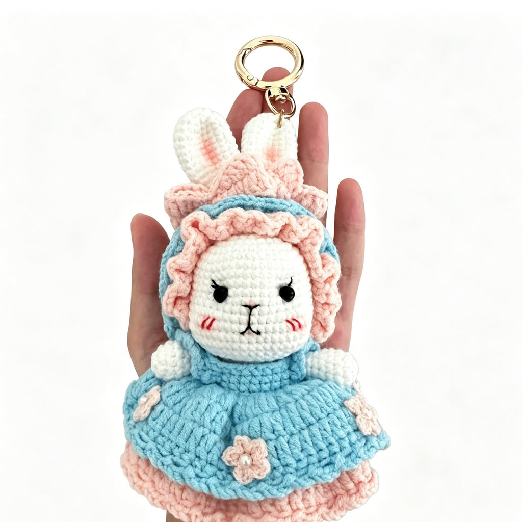 Pink Lolita Bunny Crochet Doll Amigurumi Charm | Keychain & Bag Pendant
