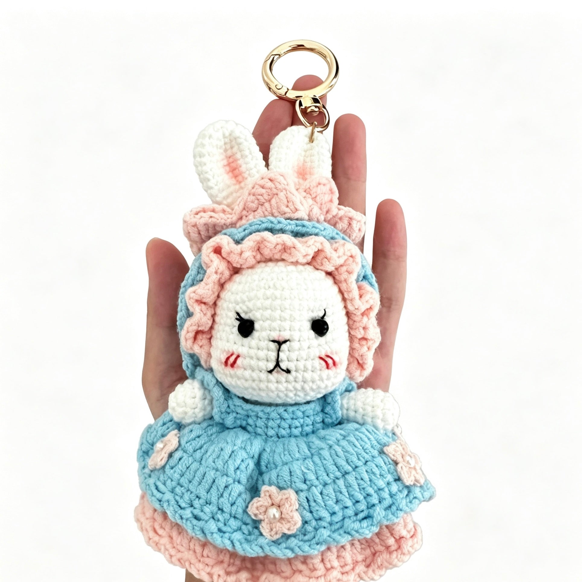 Pink Lolita Bunny Crochet Doll Amigurumi Charm | Keychain & Bag Pendant