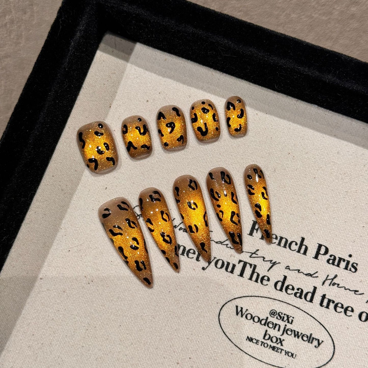 Luxury Tiger Leopard Print Cat Eye Press-On Nails - Handmade Reusable Manicure