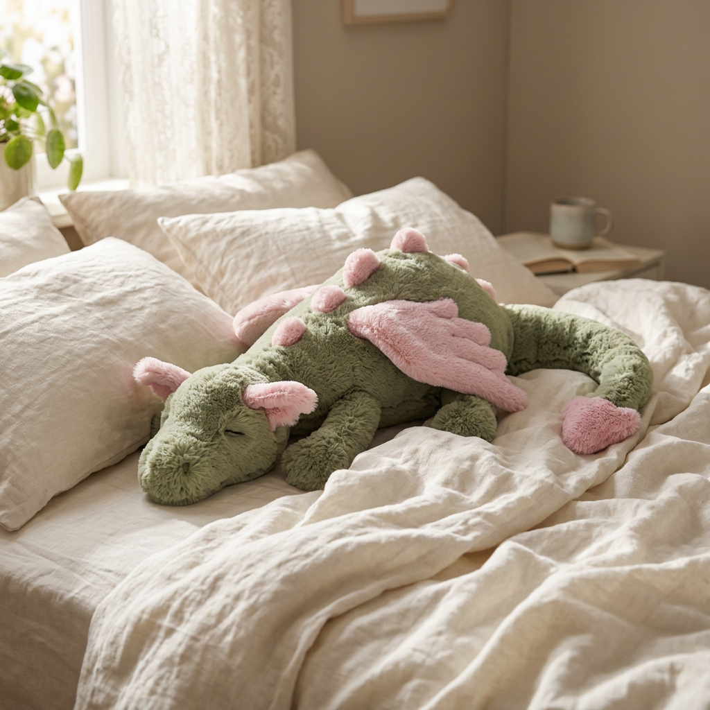 Sleeping Sage Dragon Plush —  Fluffy Lying Dragon Pillow 🐉💕