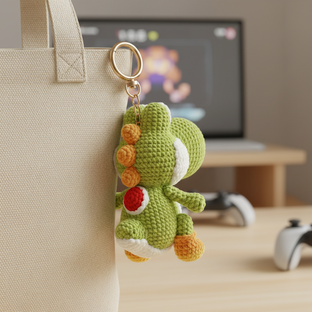 Handmade Crochet Green Dinosaur Amigurumi Charm