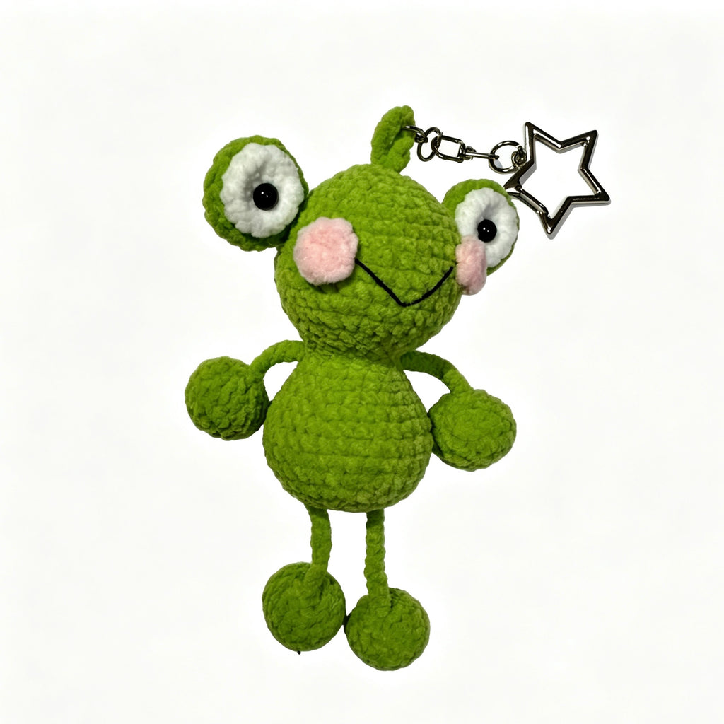 Dangling Legs Green Frog Charm — Star Clip Chenille Keychain 🐸⭐