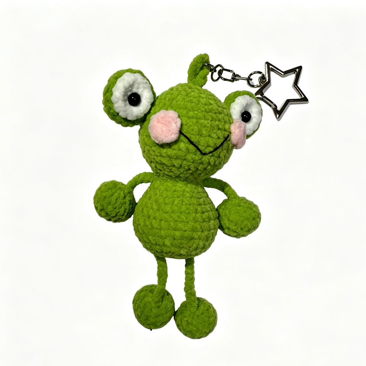 Dangling Legs Green Frog Charm — Star Clip Chenille Keychain 🐸⭐