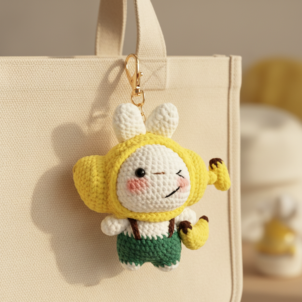 Handmade Crochet Banana Bunny Doll Amigurumi Charm