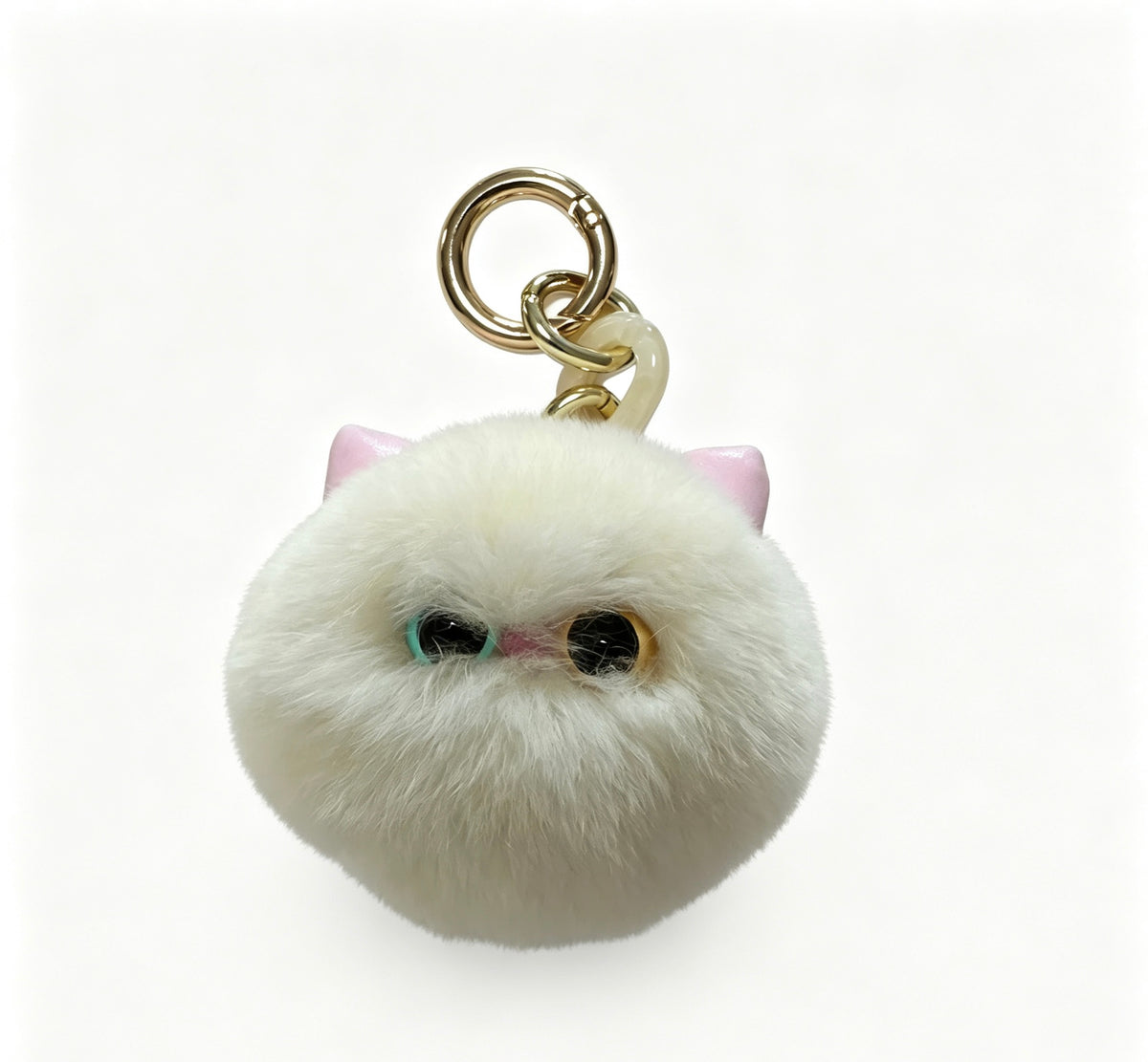 Fluffy Odd-Eyed White Cat — Genuine Rex Rabbit Fur Charm 🐱🤍