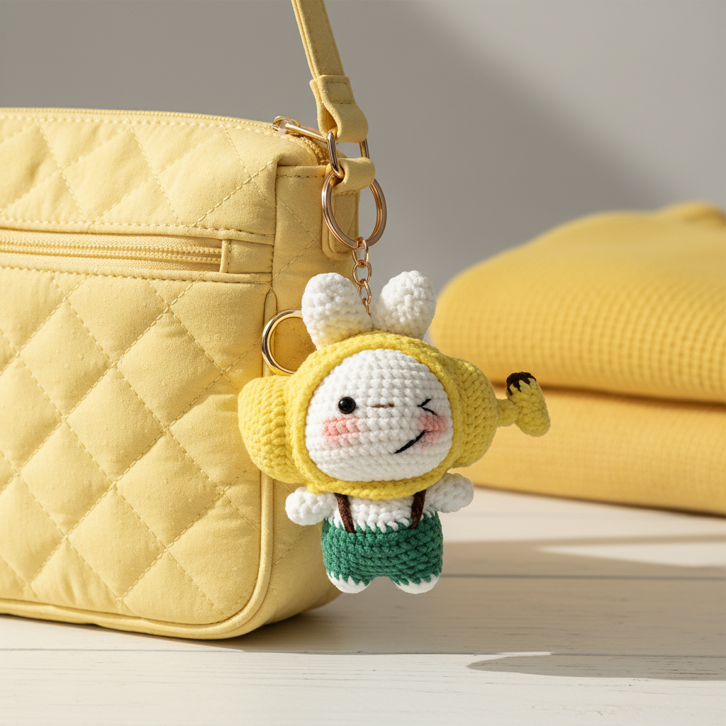 Handmade Crochet Banana Bunny Doll Amigurumi Charm