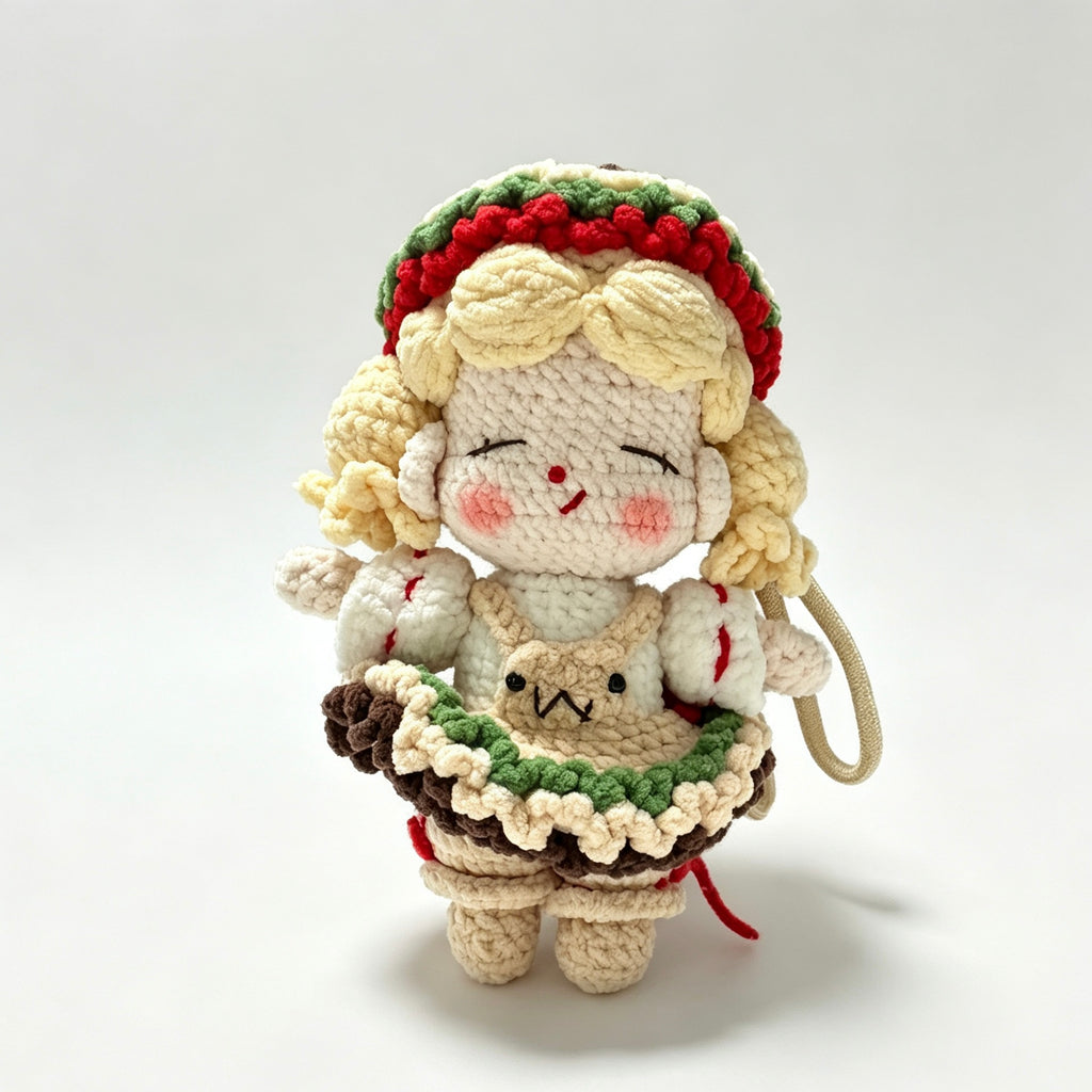 Burger Girl Amigurumi Charm — Handmade Crochet Keychain Doll