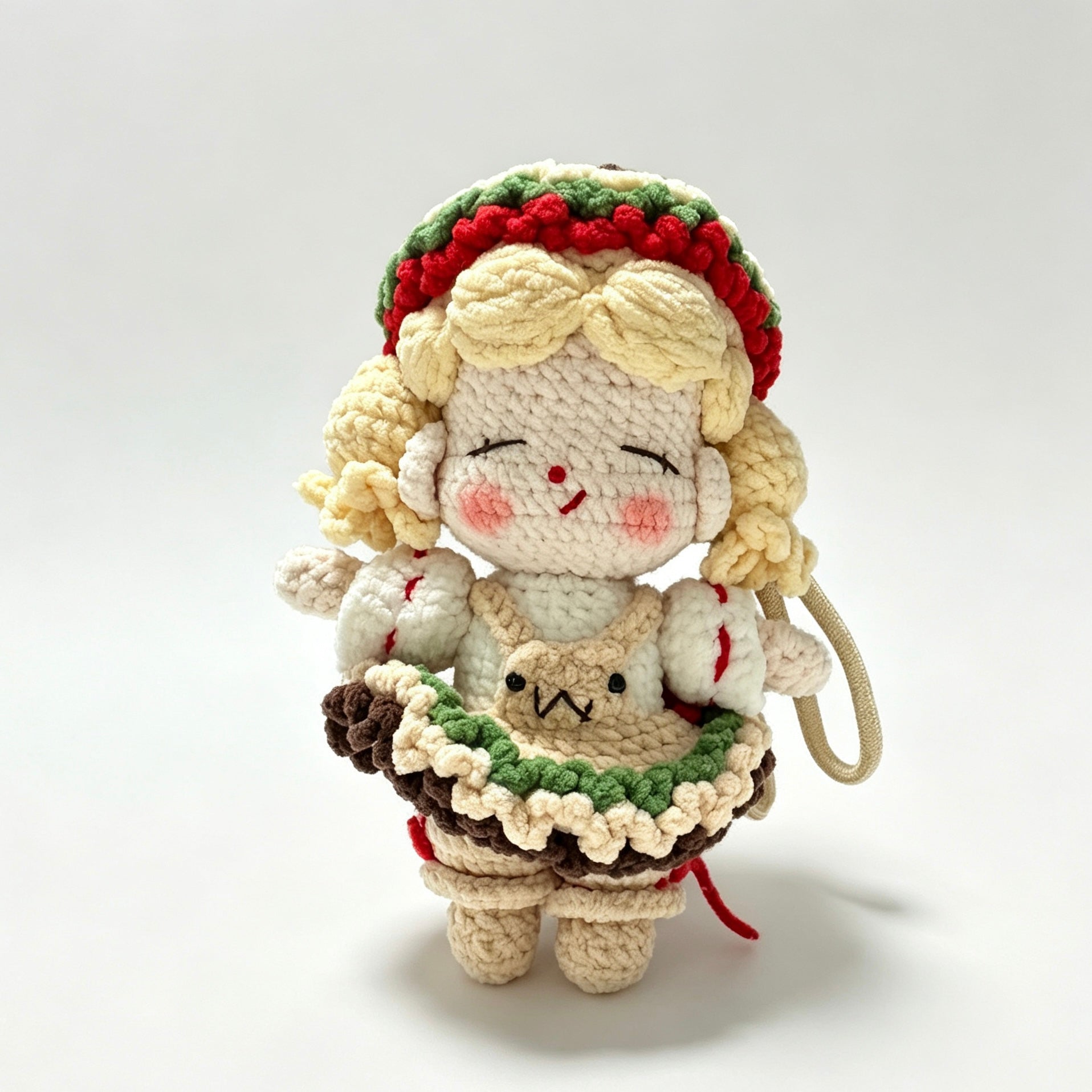 Burger Girl Amigurumi Charm — Handmade Crochet Keychain Doll