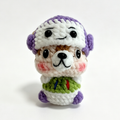 Handmade Crochet Bear-in-Bear Keychain – Purple Bear Hat & Rainbow Scarf | 7cm Amigurumi Charm