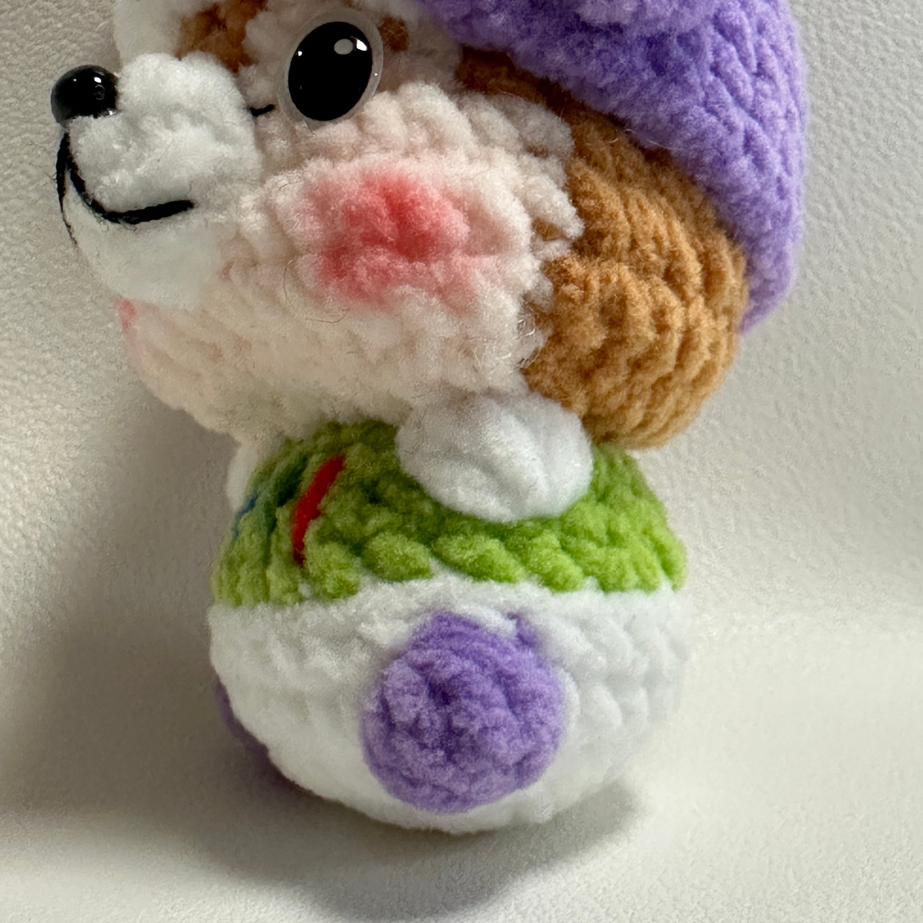 Handmade Crochet Bear-in-Bear Keychain – Purple Bear Hat & Rainbow Scarf | 7cm Amigurumi Charm