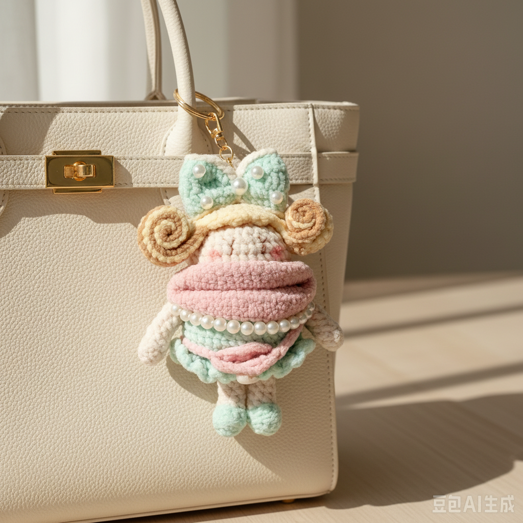 Handmade Crochet Pearl Bow Girl Doll Amigurumi Charm