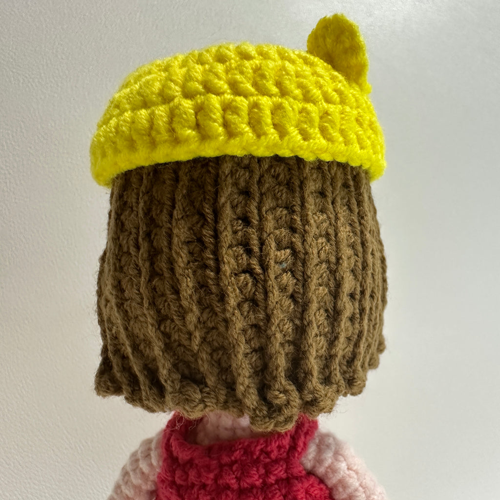 Handmade Crochet Pig Girl Doll – Removable Yellow Fish Hat | 12cm Amigurumi