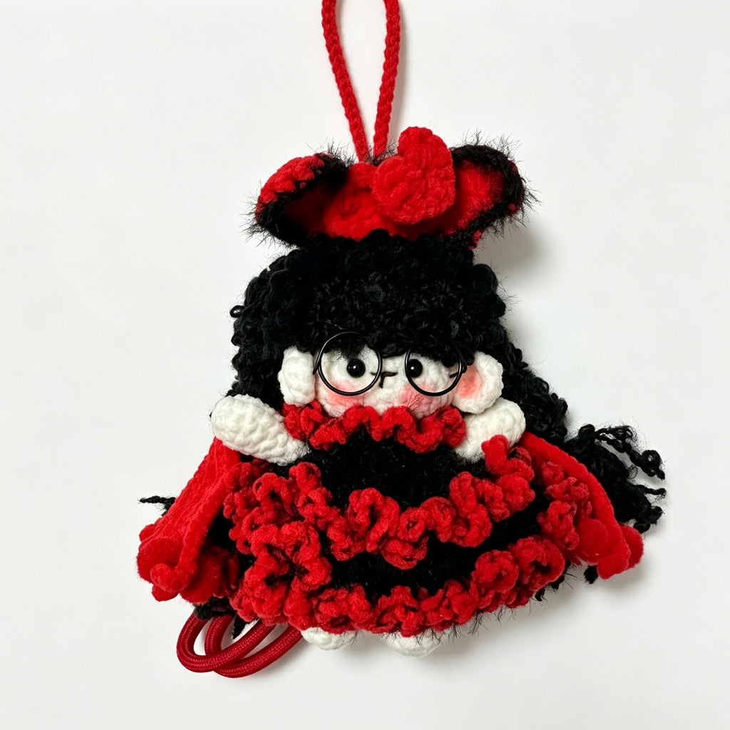 Devil Sheep Amigurumi Charm — Handmade Crochet Keychain Doll