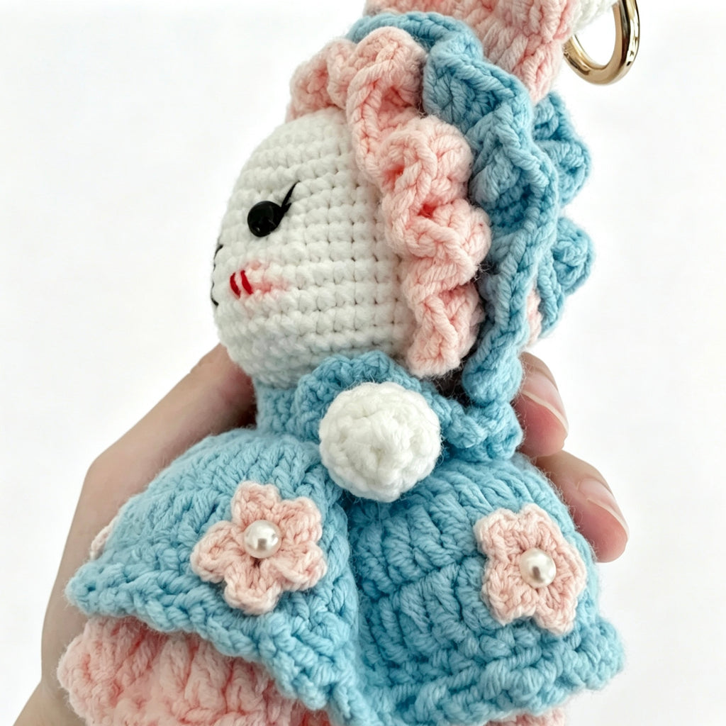 Pink Lolita Bunny Crochet Doll Amigurumi Charm | Keychain & Bag Pendant