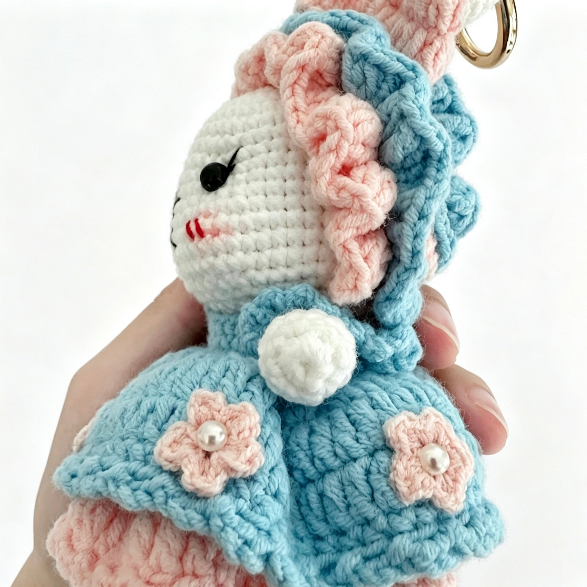 Pink Lolita Bunny Crochet Doll Amigurumi Charm | Keychain & Bag Pendant