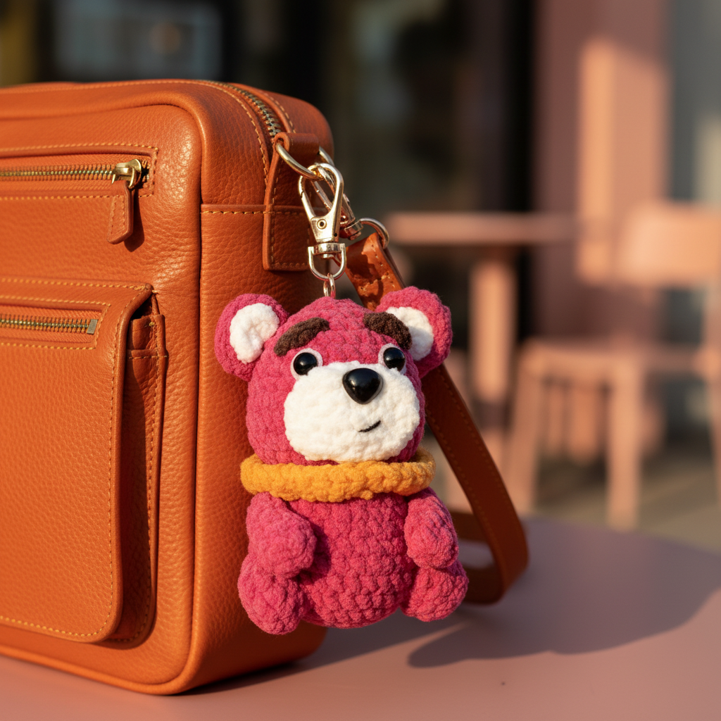 Handmade Crochet Pink Bear Amigurumi Charm