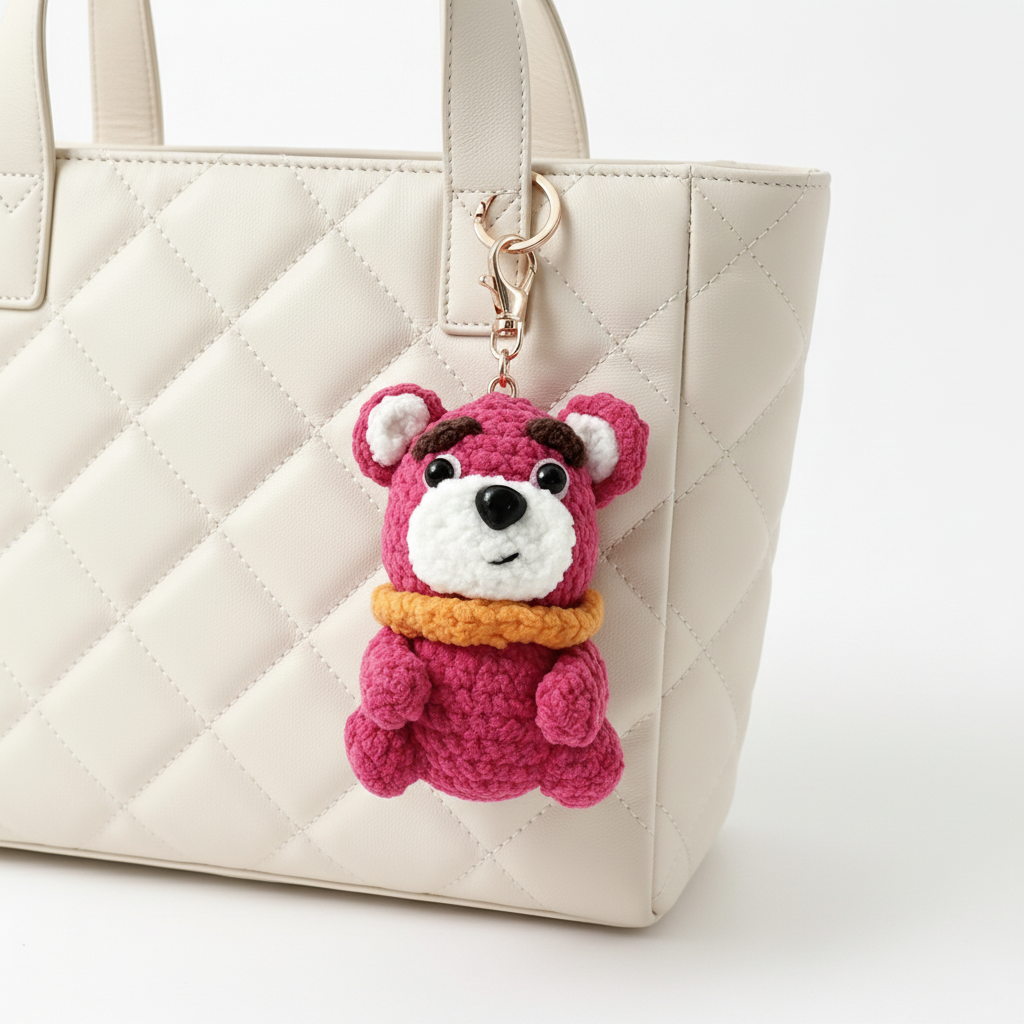 Handmade Crochet Pink Bear Amigurumi Charm
