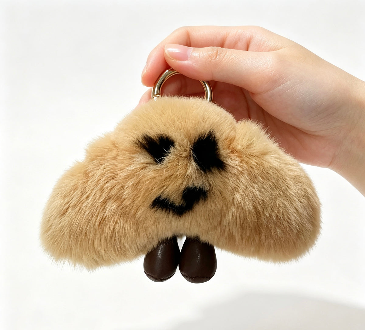 Smirking Croissant with Boots — Genuine Rex Rabbit Fur Bag Charm 🥐🤎