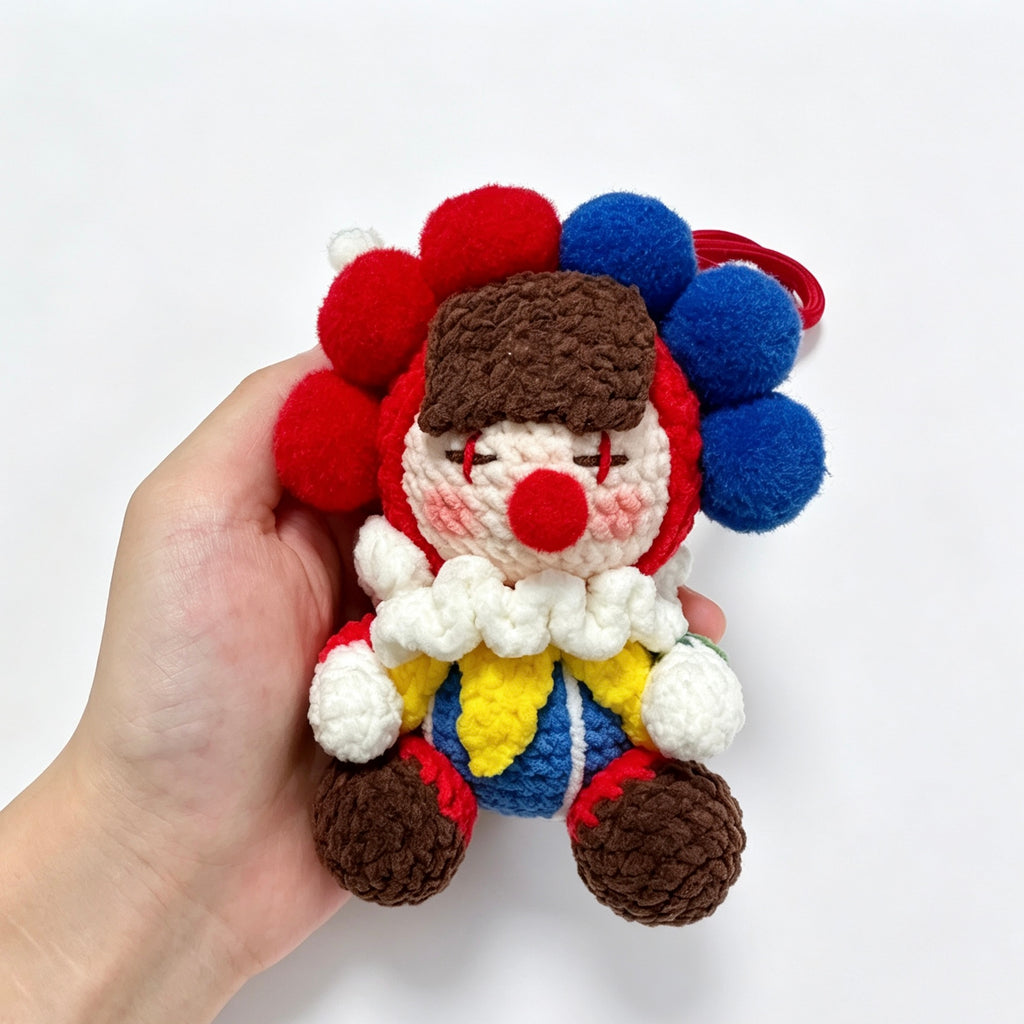 Clown Amigurumi Charm — Handmade Crochet Keychain Doll