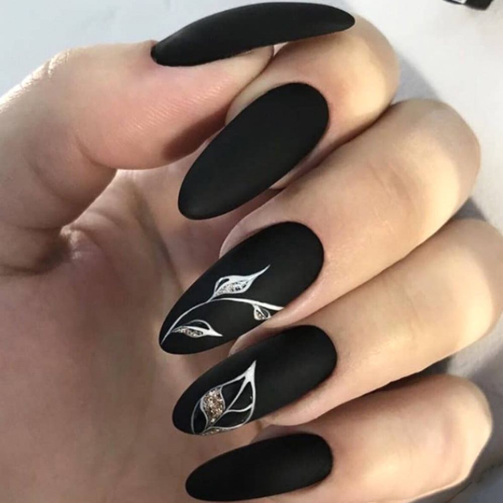 Dark leaves starry sky press on nails - long wearable style with mysterious design