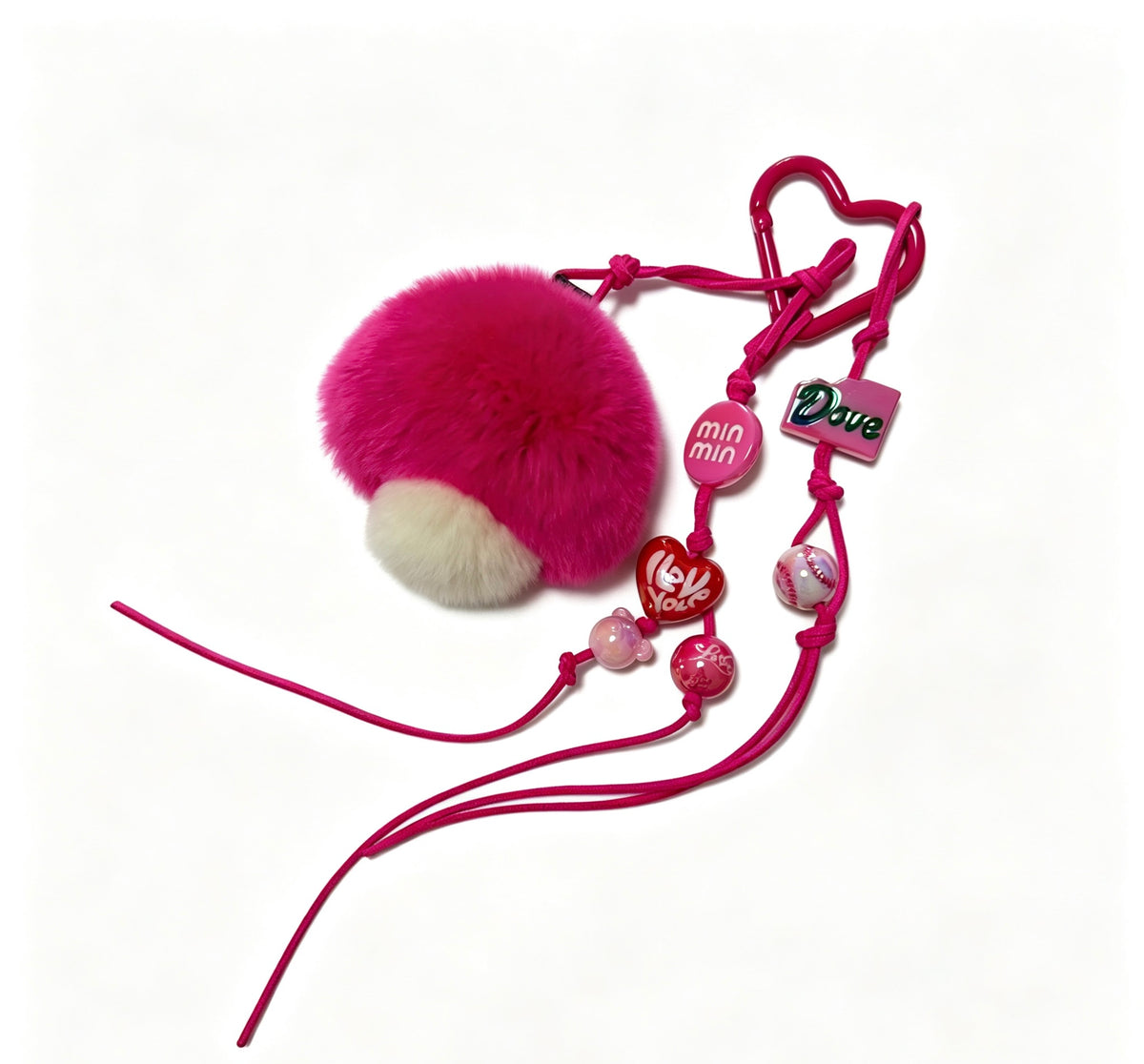 Fluffy Pink Mushroom — Velvet Rex Rabbit Fur Beaded Charm 🍄💖