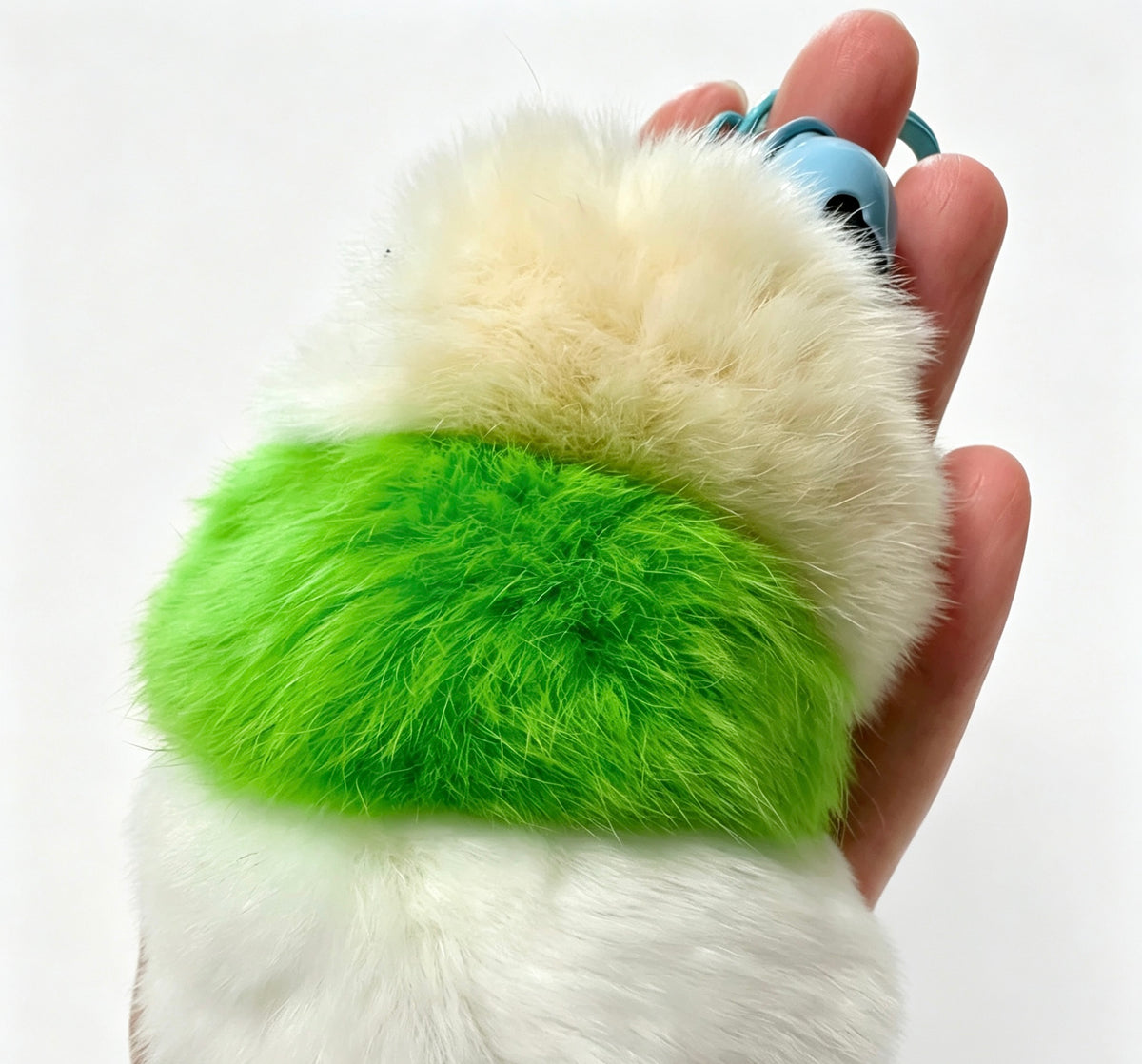 Fluffy Striped Caterpillar — Rex Rabbit Fur Bag Charm 🐛💚