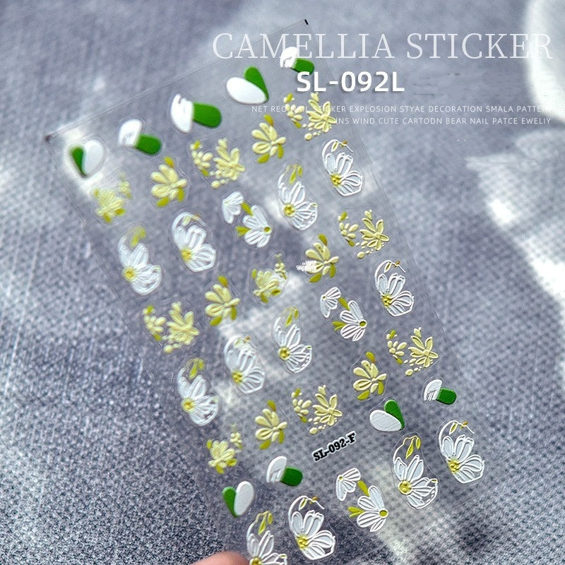 Camellia 5d Relief Nail Sticker Stereo Ornament