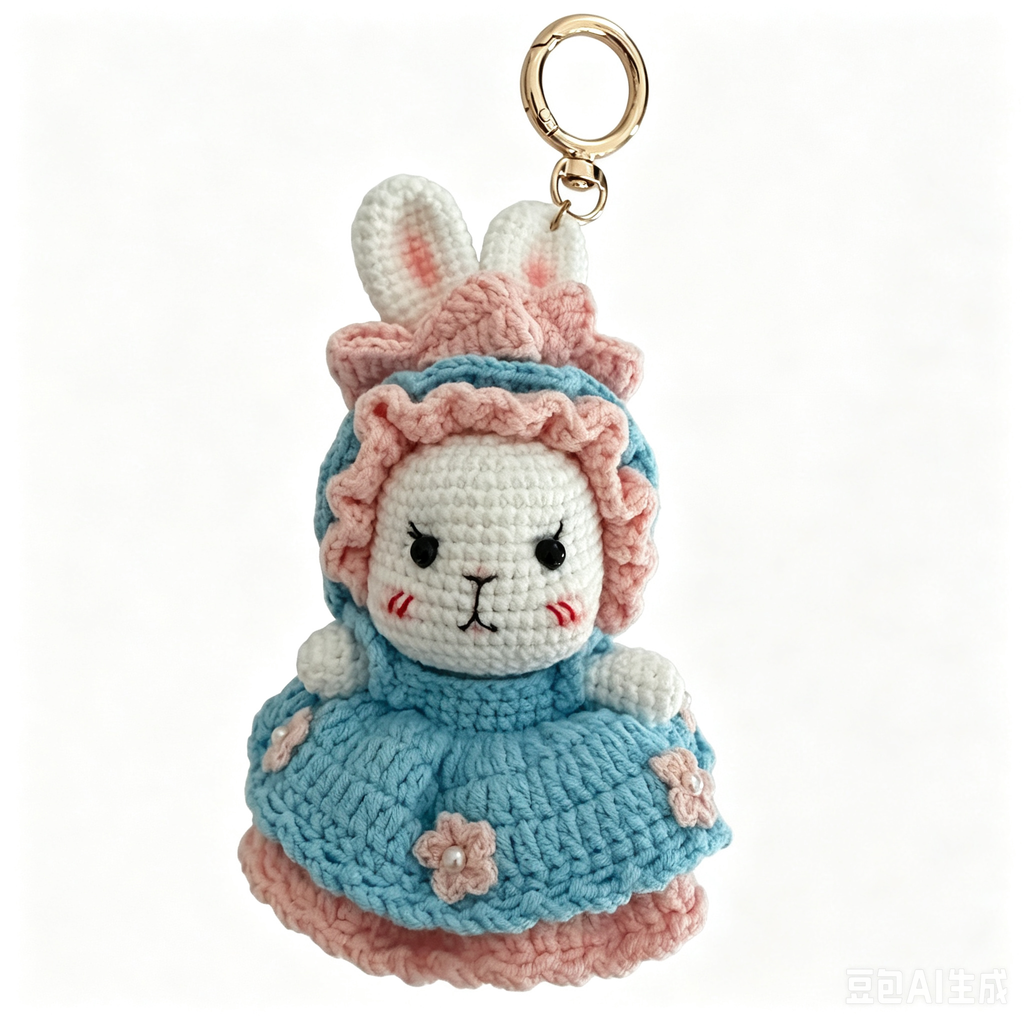 Pink Lolita Bunny Crochet Doll Amigurumi Charm | Keychain & Bag Pendant