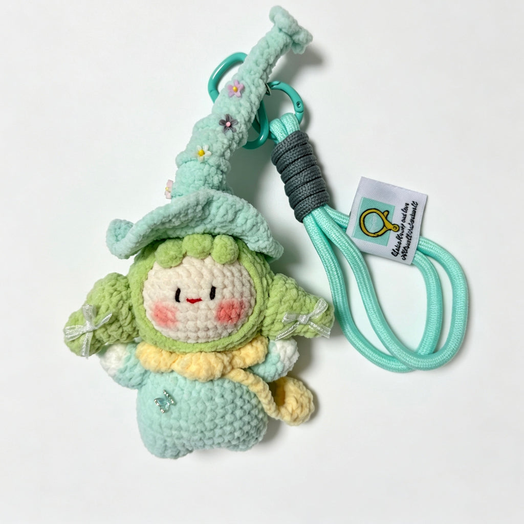 Forest Sprite Dumpling Amigurumi Charm — Handmade Crochet Keychain Doll