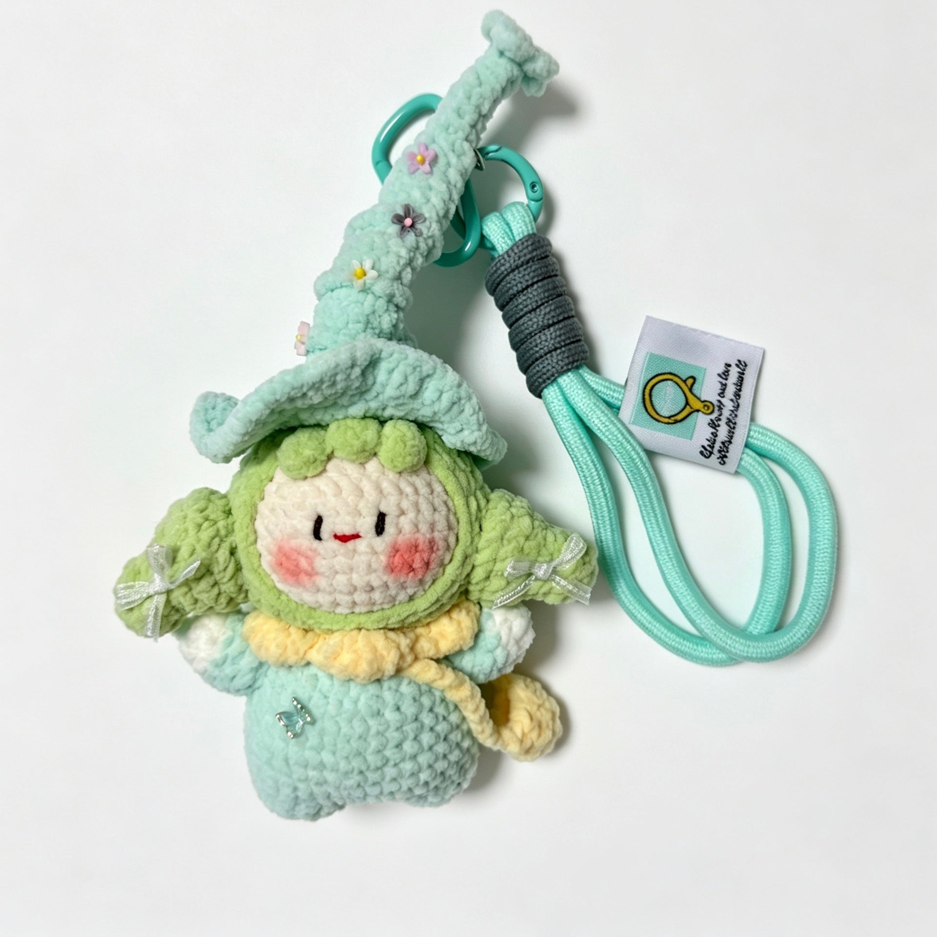 Forest Sprite Dumpling Amigurumi Charm — Handmade Crochet Keychain Doll