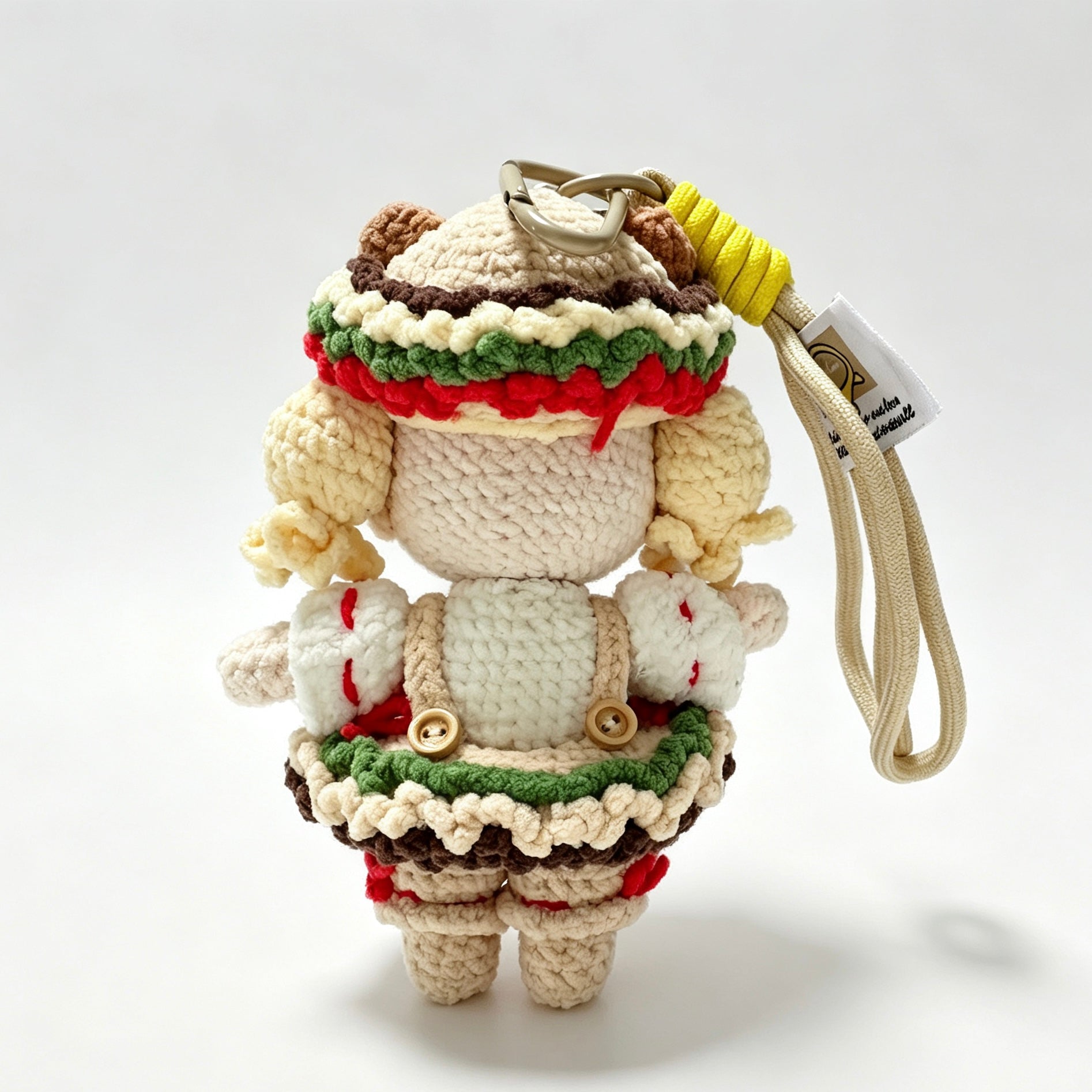 Burger Girl Amigurumi Charm — Handmade Crochet Keychain Doll
