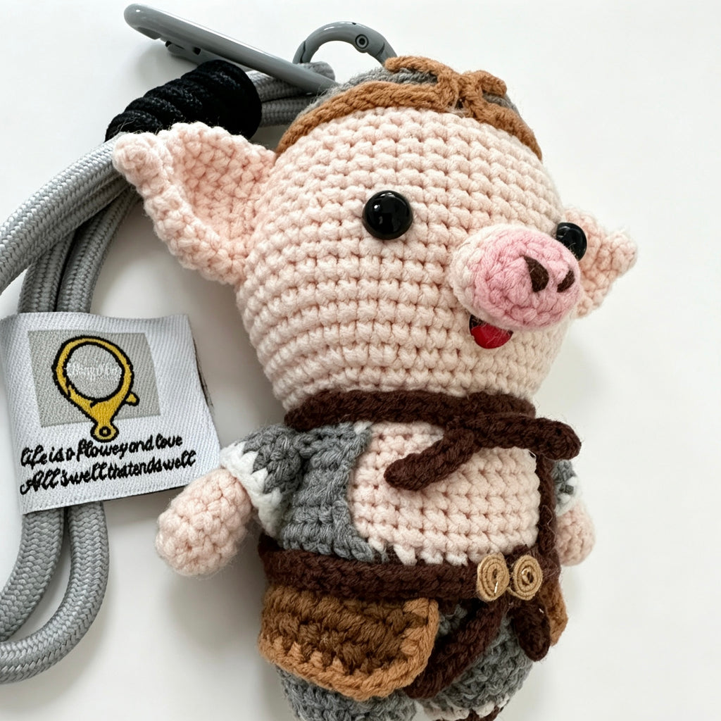 Pigsy Amigurumi Charm — Handmade Crochet Keychain Doll