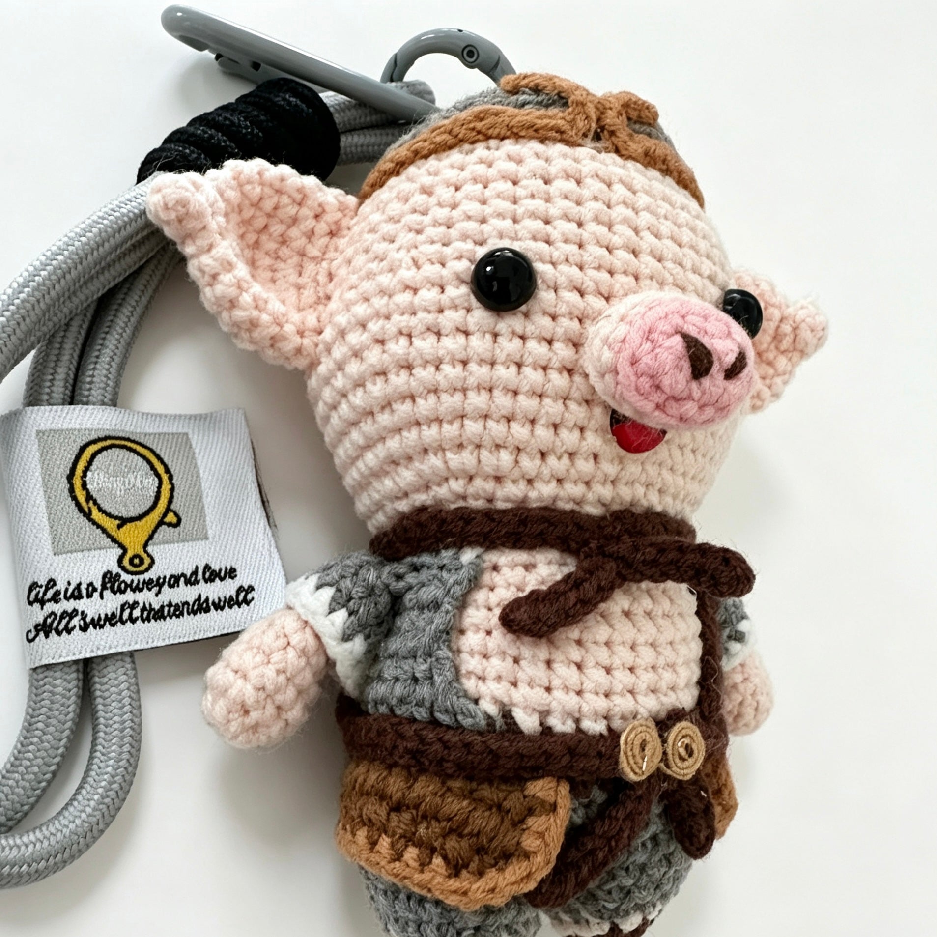 Pigsy Amigurumi Charm — Handmade Crochet Keychain Doll