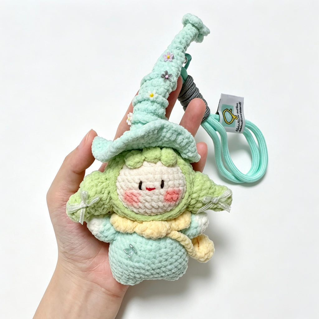Forest Sprite Dumpling Amigurumi Charm — Handmade Crochet Keychain Doll