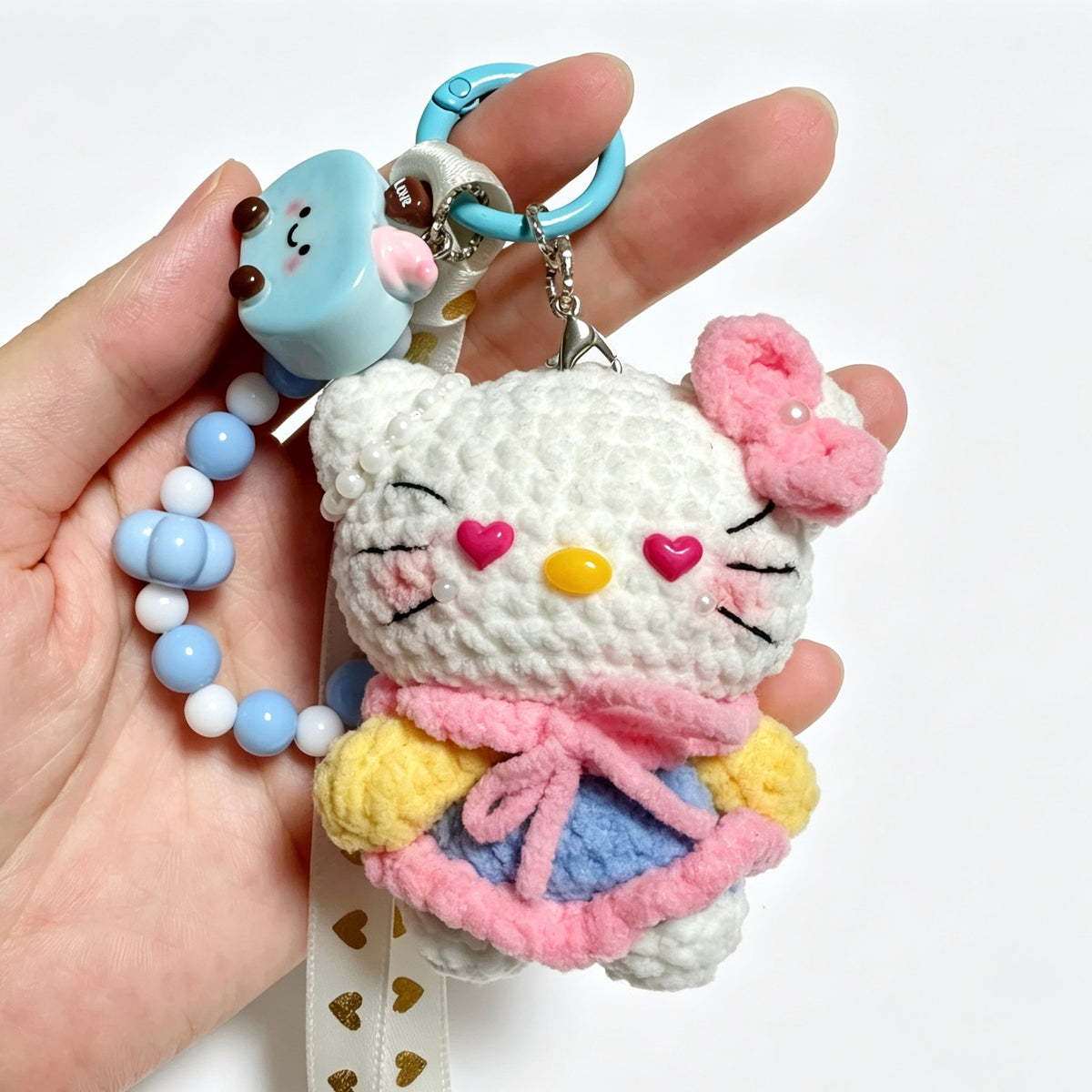 Heart-Eyes Sweet Kitty Charm — Pearly Pastel Bag Strap 🐱💖