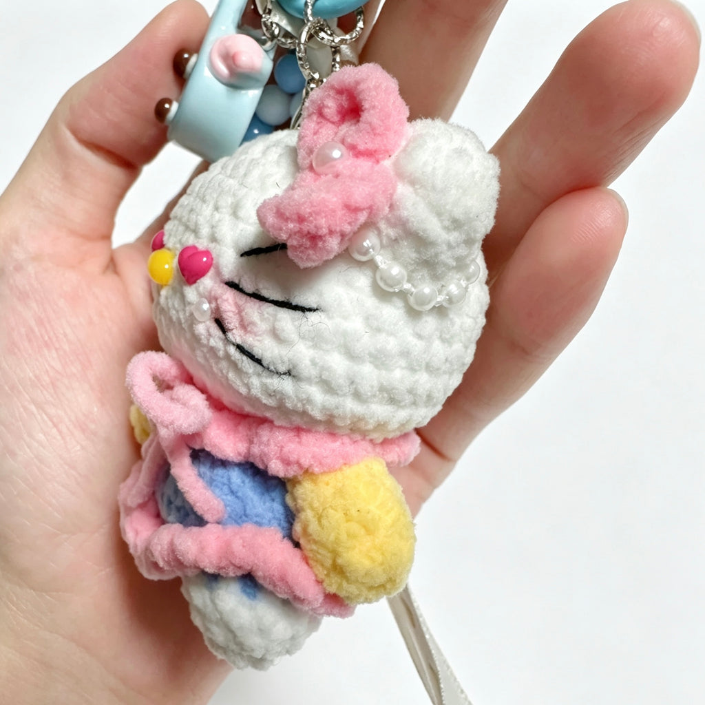 Heart-Eyes Sweet Kitty Charm — Pearly Pastel Bag Strap 🐱💖