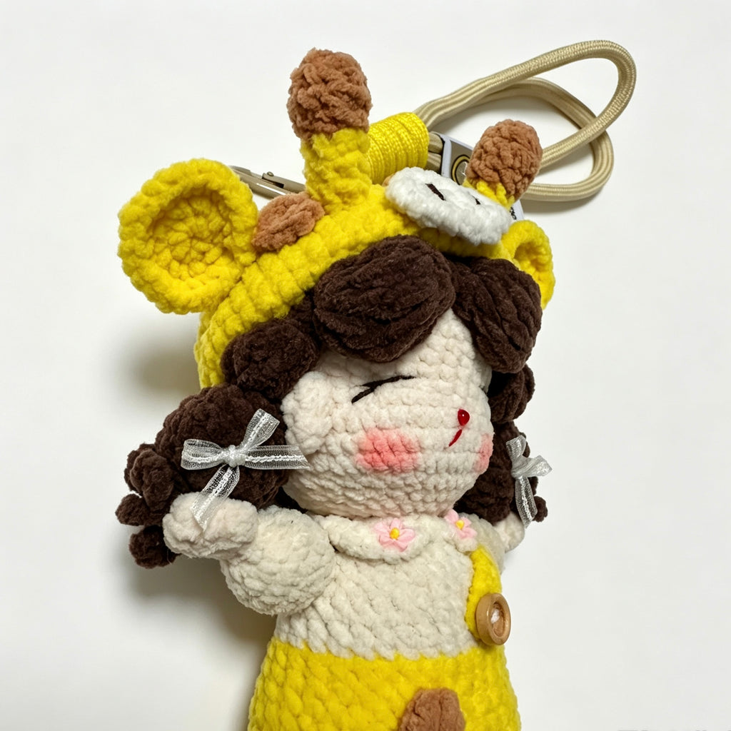 Deer Girl Amigurumi Charm — Handmade Crochet Keychain Doll
