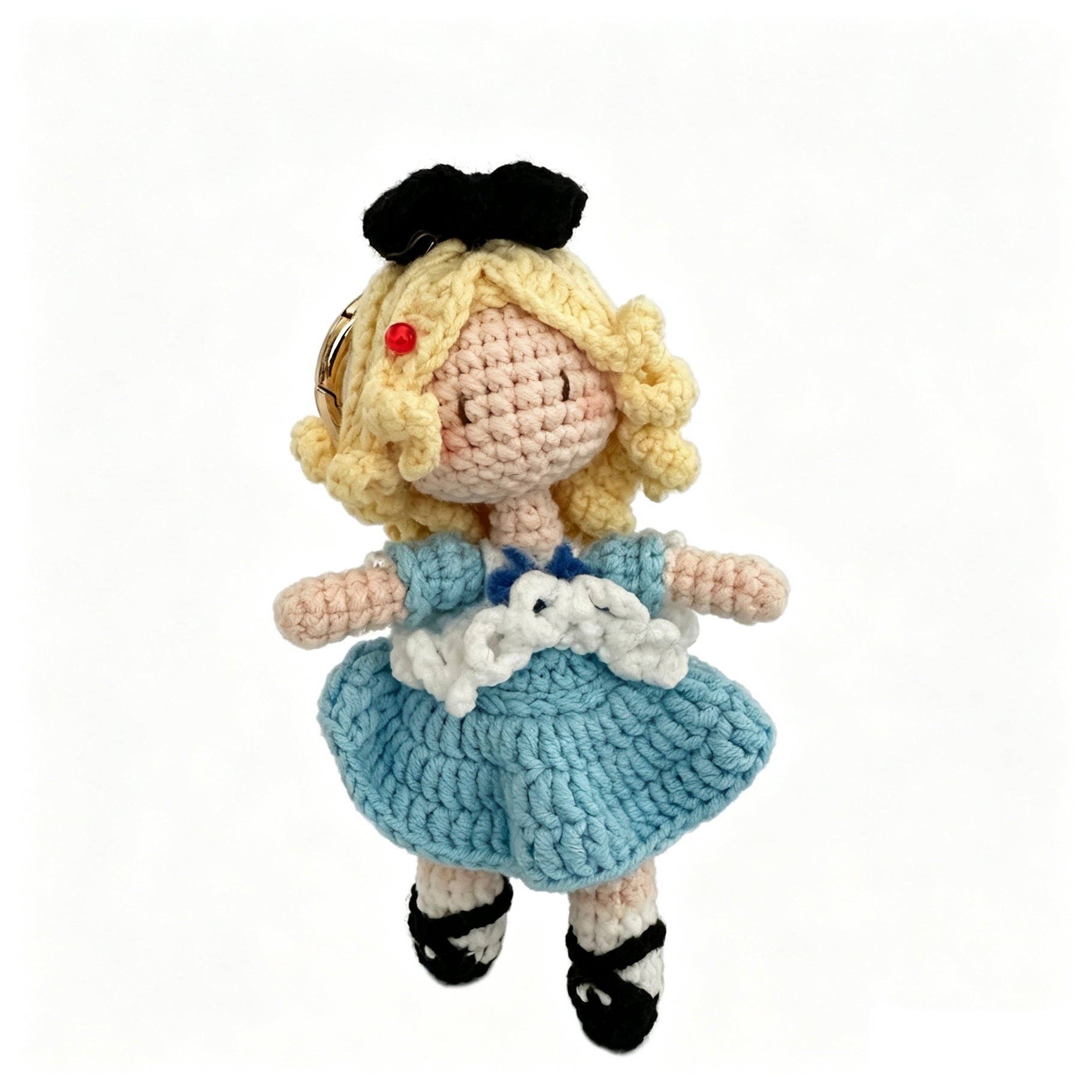 Blonde Girl in Blue Dress Crochet Doll Amigurumi Charm | Keychain & Bag Pendant