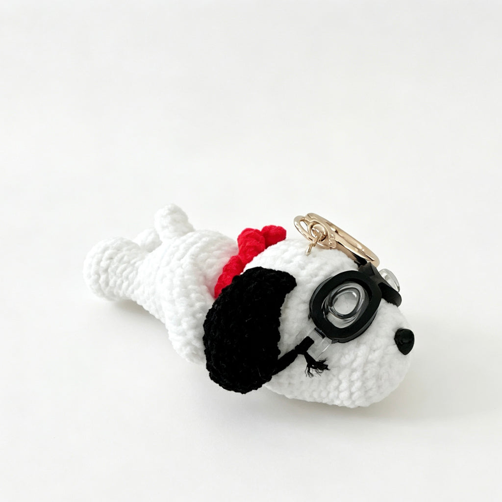 Lazy Pup Amigurumi Charm — Handmade Crochet Keychain Doll