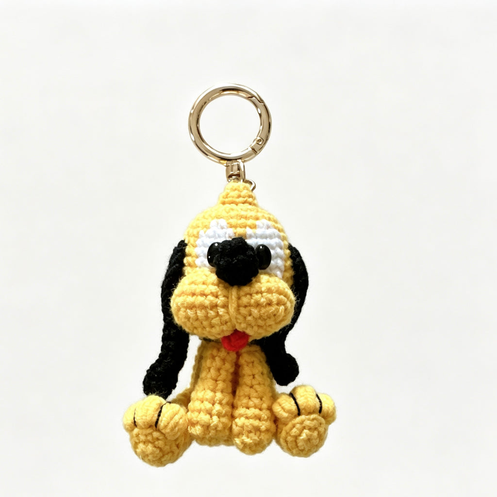 Yellow Dog Amigurumi Charm — Handmade Crochet Keychain Doll