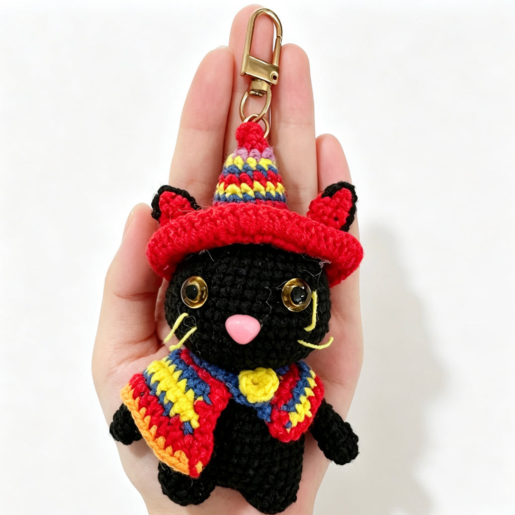 Black Cat Crochet Doll Keychain Charm
