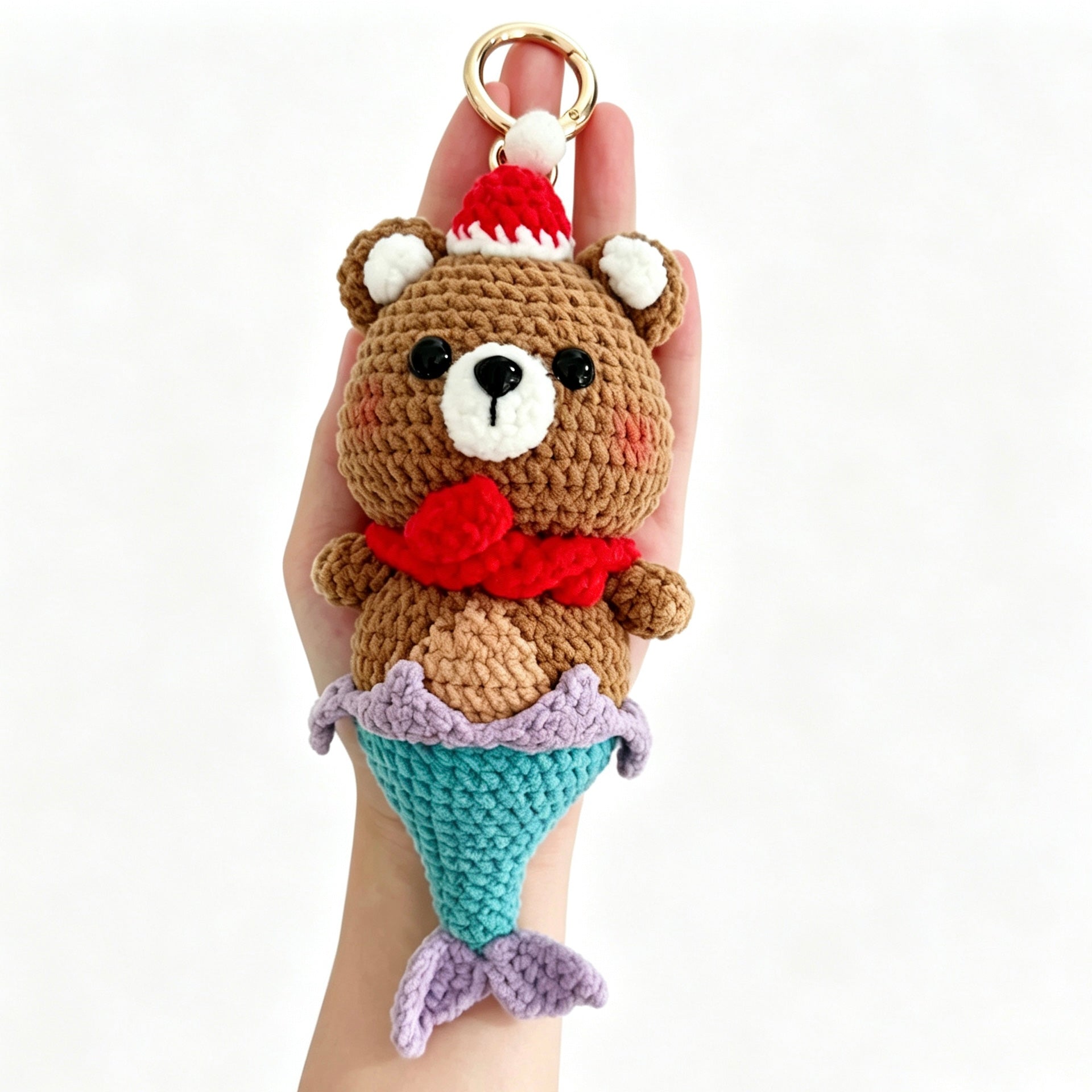 Christmas Bear Ice Cream Crochet Doll Amigurumi Charm | Keychain & Bag Pendant