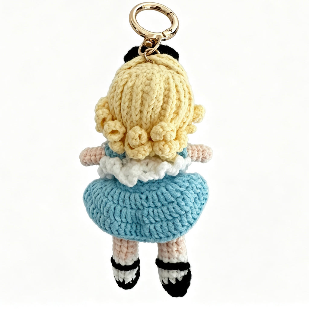 Blonde Girl in Blue Dress Crochet Doll Amigurumi Charm | Keychain & Bag Pendant